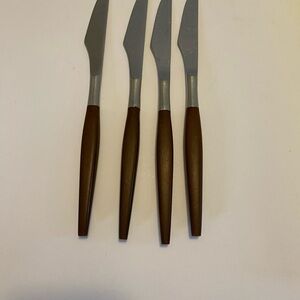 Vintage Hearthside Knives Flatware Stainless Japan Brown Handle MCM Set Of 4